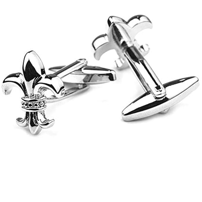 Flairs New York Gentleman's Premium Handmade Artisan Tie Bars Clips Cufflinks - size: Medium, style: Silver Fleur-de-lis Cufflinks (1 Pair)