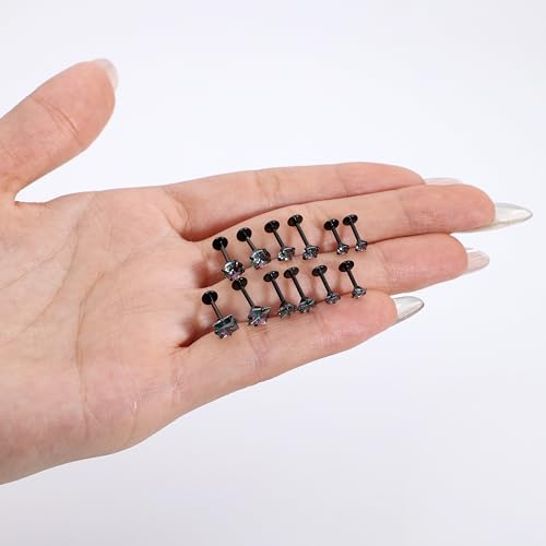 18G 16G Hypoallergenic Surgical Stainless Steel Internal Thread Tragus Labret Cartilage CZ Stud Piercing Jewelry Helix Cartilage Conch Nose Lip Labret Medusa Piercingenic Be Equipped With Piercing Ball Grabber Tool Flat Back Stud Earrings for Women Men -