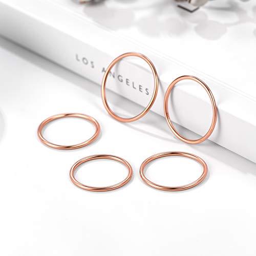 PROSTEEL Stainless Steel Rings Set, Women's Plain Band Knuckle Stacking Midi Rings Comfort Fit, Silver/Gold/Rose Gold/Black Tone, Multi Size #4-#12 - color: J 5 pcs-Rose Gold Plated Sterling Silver