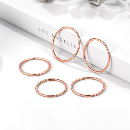 PROSTEEL Stainless Steel Rings Set, Women's Plain Band Knuckle Stacking Midi Rings Comfort Fit, Silver/Gold/Rose Gold/Black Tone, Multi Size #4-#12 - color: J 5 pcs-Rose Gold Plated Sterling Silver