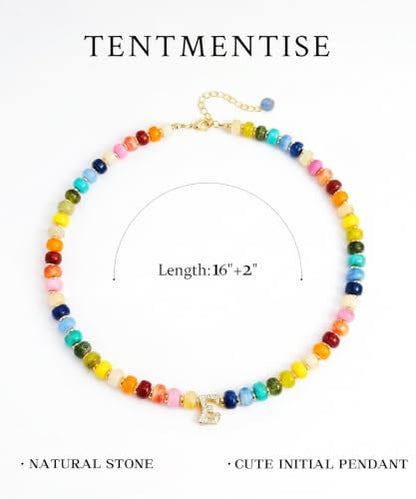 Colorful Beaded Initial Necklace for Women - Colorful Letter A-Z Necklaces, 14K Gold Plated Zirconia Bubble Letter Charm, Women Gold Jewelry Personalized Birthday Gifts - color: C