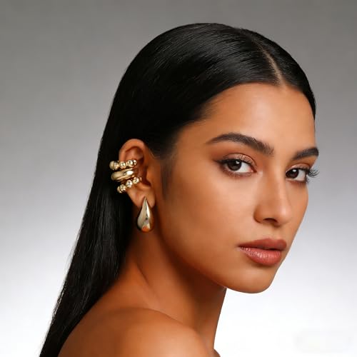 4pcs Chunky Gold Silver Ear Cuff Set for Women Punk Metallic Twist Non Piercing Clip Cuff Earrings Trendy Jewelry Set for Daily Party - style: style E