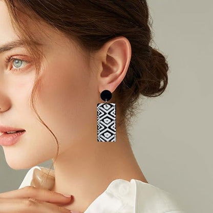 KaFu Checkerboard Earrings for Women 70s 80s Retro Acrylic Black White Striped Checkered Geometric Dangle Earrings Resin Rectangle Earrings Statement Jewelry - color: style-2
