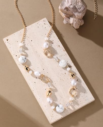 Long Gold Necklaces for Women Trendy Beaded Chain Necklace Chunky Costume Jewelry Gifts for Her - color: White Crackle