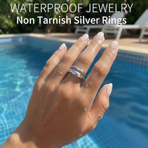 Gold Rings for Women Men Non Tarnish, Waterproof Chunky 14K Gold Plated Dainty Stackable Rings Trendy Statement Pinky Thumb Rings Engagement Eternity Wedding Band Ring Stacking Gold Jewelry Size 3 4 5 6 7 8 9 10 11 - color: Silver, size: 8