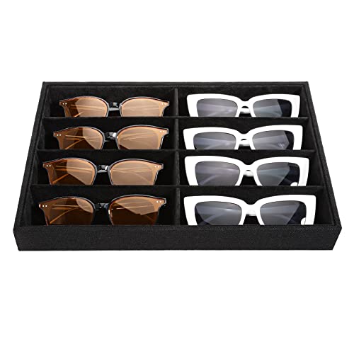 Emibele Glasses Organizer Jewelry Tray, 8 Grids Velvet Tray Watch Storage Stackable Jewelry Showcase Display Storage with Detachable Inner Dividers, Black - style: C1- eight Grids Black