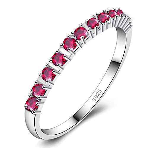 Uloveido Platinum Plated CZ Simulated Diamond Stack Eternity Band Ring J029 - color: Red