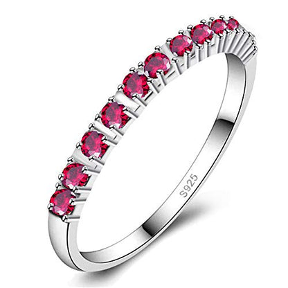 Uloveido Platinum Plated CZ Simulated Diamond Stack Eternity Band Ring J029 - color: Red