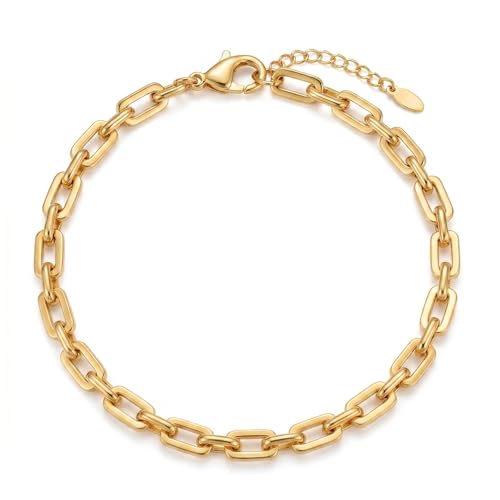18K Gold Paperclip Bracelet for Women Adjustable Dainty Gold Link Bracelet
