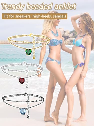 FindChic Bling Heart Birthstone Anklets Layered Beaded Ankle Bracelets for Women Gold/Black/Silver 12 Month Gem Colors Foot Chain Summer Jewelry for Girls, with Gift Box - color: Gold, style: 11. Nov.-Created Yellow Topaz(Prong Setting)