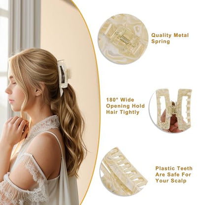VOCOSTE Hair Claw Clips, 4" Large for Thick Hair, Beige | Strong Non-Slip Hold, Half Ups, Acetic Acid Hair Clips for Durability, Secure Chic Daily Styles - color: Beige