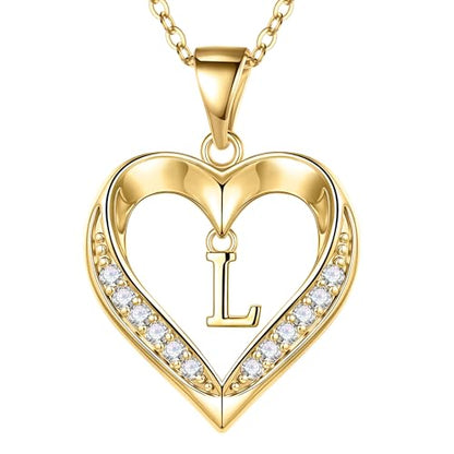 Turandoss Heart Initial Necklaces for Women - Dainty 14K Gold Plated CZ Heart Pendant Necklace with Tiny Letter A-Z, Non Tarnish Waterproof Trendy Jewelry Gifts for Mom Wife Girlfriend - color: Gold, style: L