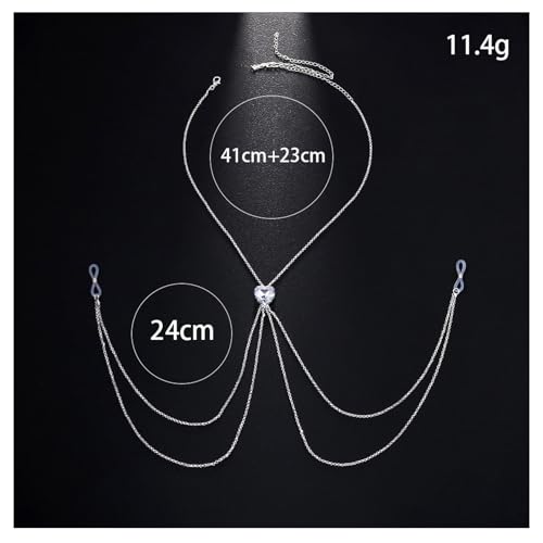 Crystal Heart Non Piercing Nipple Chain Layered Tassel Chest Chain Jewelry Festival Nipple Accessory Jewelry for Women - color: Silver