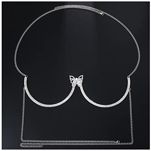 Rhinestone Chest Bracket Bra Chain Sexy Bikini Crystal Body Chains Butterfly Chest Chain Body Jewelry Accessories for Women - color: color4