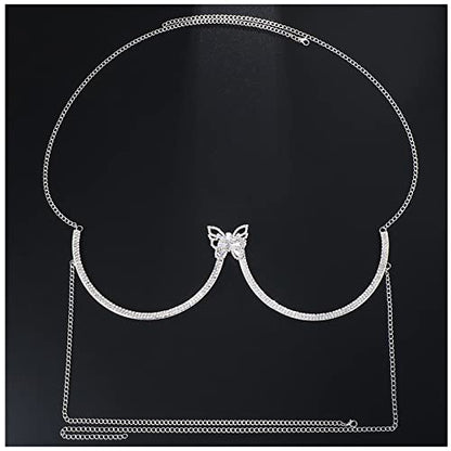 Rhinestone Chest Bracket Bra Chain Sexy Bikini Crystal Body Chains Butterfly Chest Chain Body Jewelry Accessories for Women - color: color4