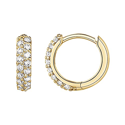 PAVOI 14K Gold Plated Cubic Zirconia Huggie Hoop Earrings for Women - 925 Sterling Silver Posts Small Round Huggies Stud Earrings for Women - style: Double Layer