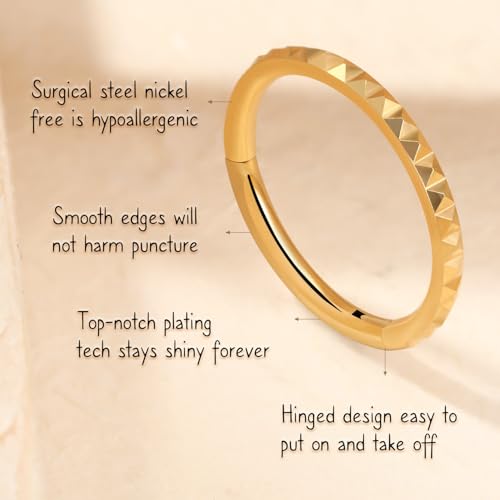 AROWRO Nose Rings Hoops with Opal Hinged Nose Rings for Women Surgical Steel Septum Rings 16G 18G 20G Conch Helix Daith Piercing Jewelry Diameter 6mm-12mm - color: Gold&White Opal, size: 18G(1.0mm)-8mm