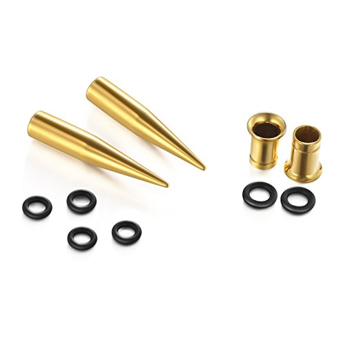 vcmart 14G-00G 36 pcs Ear Gauges Stretching Kit Tapers Plugs Eyelets Implant Grade Steel - color: Gold