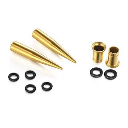 vcmart 14G-00G 36 pcs Ear Gauges Stretching Kit Tapers Plugs Eyelets Implant Grade Steel - color: Gold
