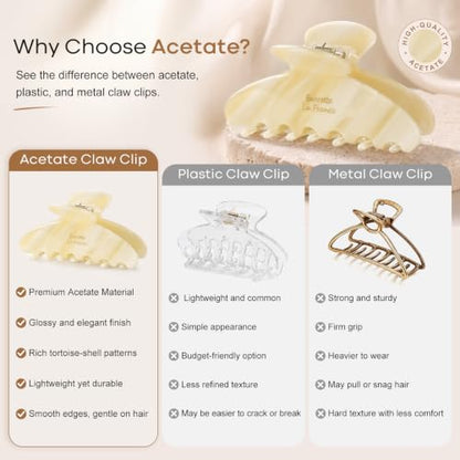 Aileam Acetate Hair Claw Clips for Women, Hair clip French Design Strong Hold Non-Slip claw clips for Thick Hair, 2 Pack - color: Black Cream Stripe