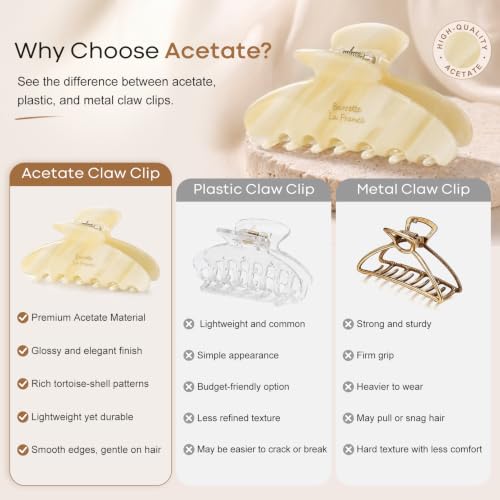 Aileam Acetate Hair Claw Clips for Women, Hair clip French Design Strong Hold Non-Slip claw clips for Thick Hair, 2 Pack - color: Cream White Stripe