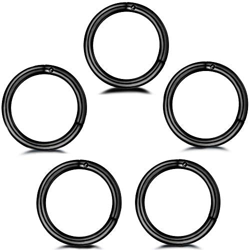 5Pcs Stainless Steel 16G 18G Sleeper Hoop Earrings for Women Men Septum Hinged Clicker Nose Lip Ring Helix Daith Cartilage Tragus Piercings Tiny Small Huggie Hoops Hypoallergenic Sensitive Ears Jewelry - style: 8mm in Black 16G