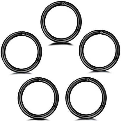 5Pcs Stainless Steel 16G 18G Sleeper Hoop Earrings for Women Men Septum Hinged Clicker Nose Lip Ring Helix Daith Cartilage Tragus Piercings Tiny Small Huggie Hoops Hypoallergenic Sensitive Ears Jewelry - style: 8mm in Black 16G
