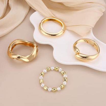 MOZAKA 4PCS Chunky Gold Bangle Bracelets for Women | Trendy Wide Wrist Cuff Bracelets Stack Statement Bangle Fashion Jewelry Gift - color: gold