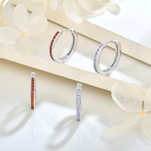 Starchenie Huggie Hoop Earrings for Women 925 Sterling Silver Princess Cut Birthstones Jewelry Gift - color: 01-Garnet-Jan