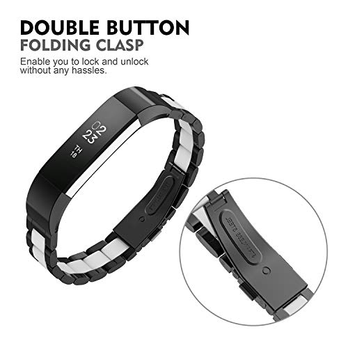 Compatible with Alta Bands Metal, Special Edition Replacement for Alta HR Stainless Steel Bands Adjustable Accessory Wristband Small Large for Alta Bracelet Women Men - color: C1-Black-White