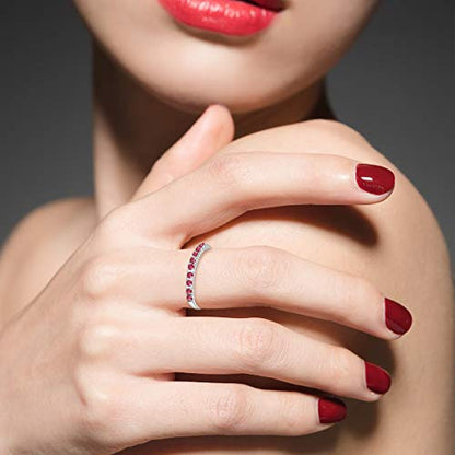 Uloveido Platinum Plated CZ Simulated Diamond Stack Eternity Band Ring J029 - color: Red