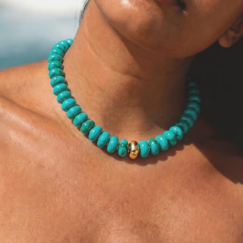 Chunky Beaded Necklace for Women Trendy Multicolor Resin Beads Choker Necklaces Boho Summer Statement Necklace Chunky Heart Jewelry - color: Chunky bead necklace-blue