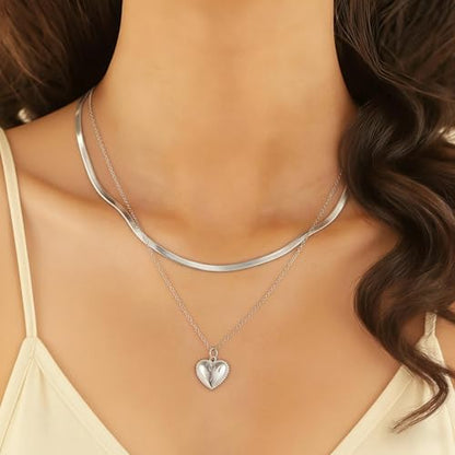 Double Layer Necklace for Women Trendy Layered Jewelry Adjustable Chain Necklace for Daily Wear and Special Occasions - color: Silvery