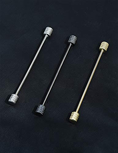 3PCS Men's Classic Brass Shirt Collar Bar Tie Pins Set for Wedding Business with Gift Box - color: Veins Column Head