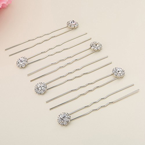 Crystal Bridal Hair Pins Clips Wedding Hair Accessories Hair Set Jewelry With Rhinestone For Brides and Bridesmaids Set Of 12 (Silver) - color: Silver
