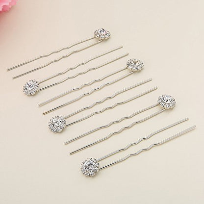 Crystal Bridal Hair Pins Clips Wedding Hair Accessories Hair Set Jewelry With Rhinestone For Brides and Bridesmaids Set Of 12 (Silver) - color: Silver