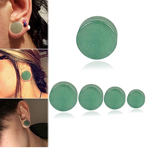HQLA Green Jade Natural Stone Double Flared Flesh Plugs Tunnels Ear Gauges Stretcher Expander Kit 1 Pair - style: 1"(25mm)