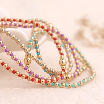 Gold Beaded Stackable Friendship Bracelets Set for Women, Handmade Boho Stretch Summer Jewelry Gift. - color: 0903B