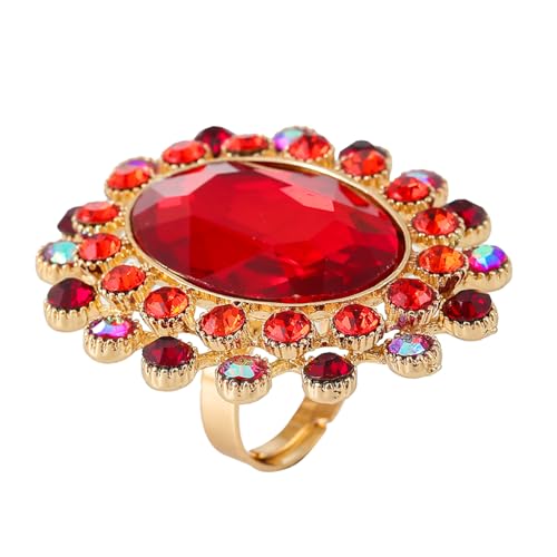 PINK TOWN Vintage Rhinestone Glass Finger Rings,Fashion Crystal Adjustable Open Wrap Knuckle Ring Boho Big Oval Stackable Rings Statement Ring Engagement Wedding Cocktail Party Rings Jewelry - color: Red