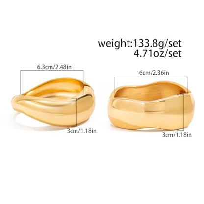 Chunky Gold Bangles for Women Gold Plated Stackable Bracelets Set Trendy Cuff Bracelets Stack Wrist Open Bangle Jewelry Gift Accessories - style: Gold-2