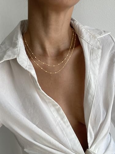 Dainty Sterling Silver Plated Diamond Choker Necklace for Women | Layered Created Diamond Pendent Necklace Set Non Tarnish, Stackable Cuban Chain Choker Jewelry - color: Gold-04