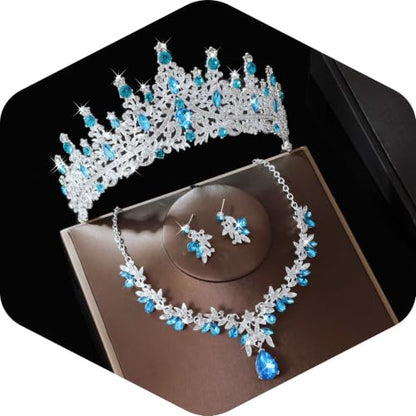 Kamirola Tiaras and Crowns for Women,Tiaras Earrings Necklace, Crystal Bridal Jewelry Set, Costume Jewelry for Women Party Halloween Prom Pageant - color: Silver Lace Blue