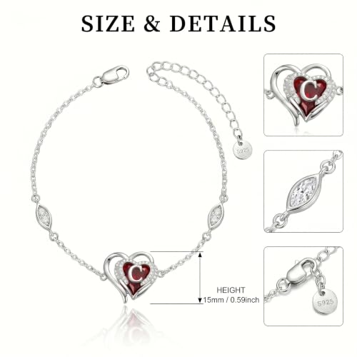 Initial Bracelet for Women 925 Sterling Silver Heart Angel Wings Initial Bracelet Anniversary Birthday Mothers Day Jewelry for Mom Her Wife - color: C