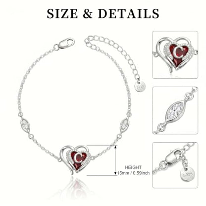 Initial Bracelet for Women 925 Sterling Silver Heart Angel Wings Initial Bracelet Anniversary Birthday Mothers Day Jewelry for Mom Her Wife - color: C