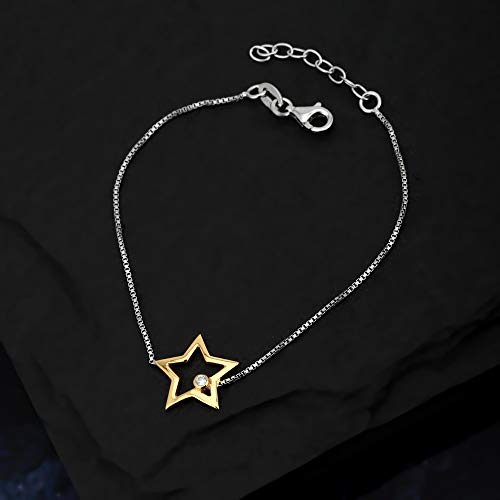 Vanbelle Sterling Silver Star Bracelet with Cubic Zirconia Stones - Celestial Theme - 6.5" Long + 1" Extender