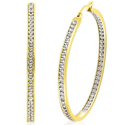 2 Inch Earrings for Women, Large Hoop Earrings for Women Rhinestone Crystal Stainless Steel Earrings - color: Gold