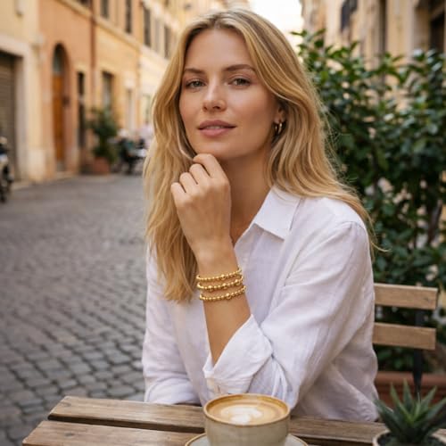 Gold Bracelets for Women, Beaded Cross Stack, Non Tarnish Set，Set-1 | Gold Beaded Bracelet Stack with Stretch Fit, Waterproof Finish and Dainty Design for Everyday Wear and Gifts - color: Colors-14