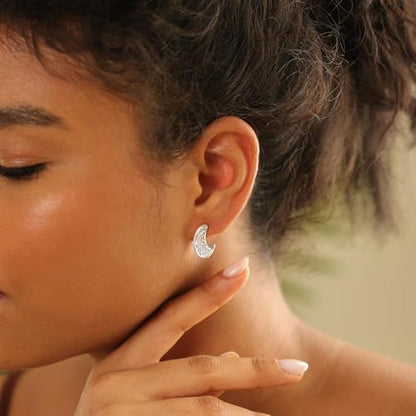 LLWOM Vintage Earrings,14k Gold Plated Gold Pearl,Moon, Star,Flower Earrings Hypoallergenic Lightweight Hoops Gifts - style: Silver Moon Earrings