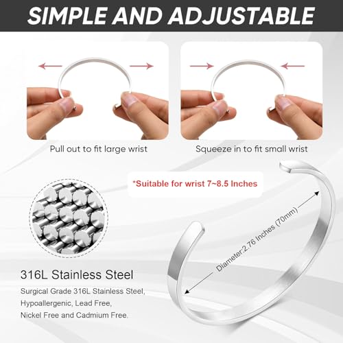 Stainless Steel Mens Cuff Bracelet : Minimal Cool Silver/Black/Gold Plated Open Metal Cuff Bangle Bracelets for Men,Mens Bracelet Jewelry Gift - color: Silver-Single, size: Large( fit 7" to 8.5" wrist)