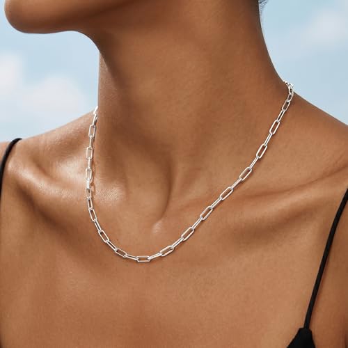 S925 Sterling Silver Necklace for Women, 5mm Sterling Silver Paperclip Chain Necklace Thick Sturdy Colourfast Necklaces Jewelry for Women 16/18/20/22 Inch - color: Silver